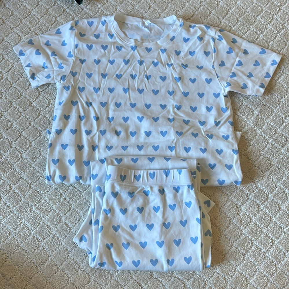 LAKE Pajamas Short/Long Weekend Set Blue Heart SIZE MEDIUM